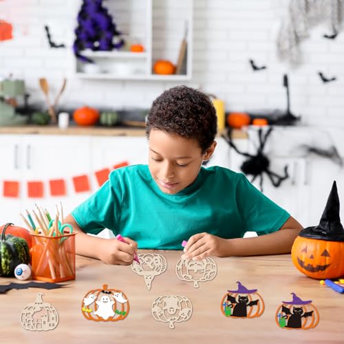 Hollow Pumpkin Wooden Ornaments - Halloween Crafts & Decorations, 24 PCS