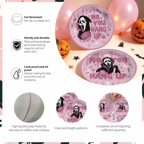 Pink Halloween Paper Plates 40 Pack - Heavy Duty Disposable Dinnerware