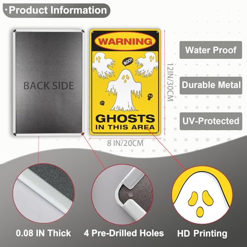 Halloween Outdoor Warning Sign - Spooky Chic Metal Tin Wall Decor