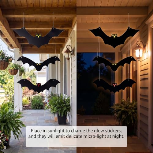 Halloween Hanging Bat Decorations 12-Pack - 3D Flying Plastic Bats for Indoor & Outdoor Yard Lawn Decor