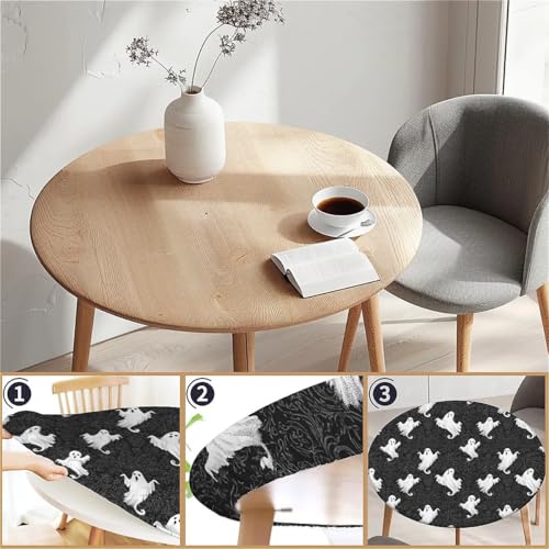 Halloween Pattern Round Fitted Waterproof Tablecloth 60-Inch with Elastic Edge