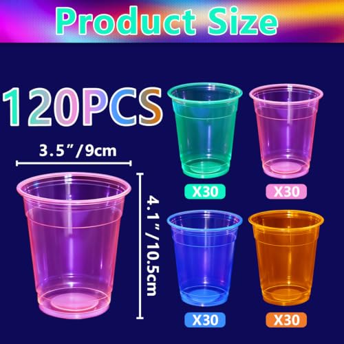 120 Pack Fluorescent Glow-in-The-Dark Plastic Cups 12oz for Halloween Parties