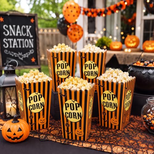 Halloween Popcorn Boxes - 100 Pack Cardboard Treat Containers for Parties