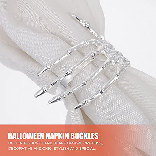 Halloween Skeleton Hand Napkin Rings Set - Silver Skeleton Hand Holders for Table Decor