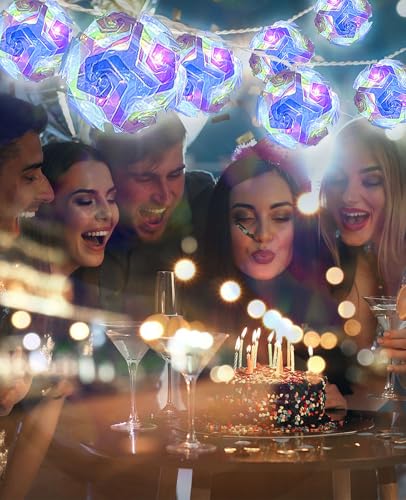 AceList Lotus Ball 50 LED Iridescent String Lights - USB & Battery Powered Disco Decor