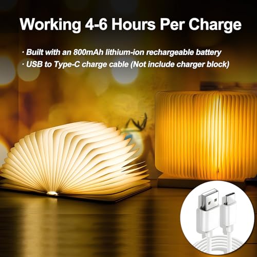 Foldable Book Lamp with 7 Color LED Night Light Leather Cover USB Rechargeable Home Decor Gift