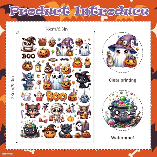 Halloween Temporary Tattoos Set - 8 Sheets 200+ Spooky & Cute Designs - Happy Boo Day Variation