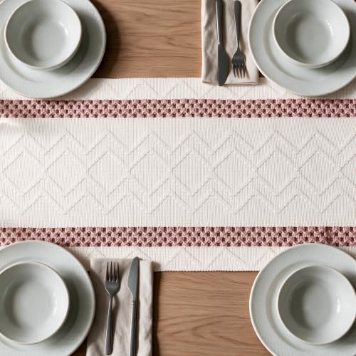 Pink Stripe Woven Rustic Table Runner 12x72 Inch for Dining & Decor - Artoid Mode