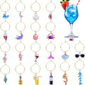 Beach Themed Wine Glass Charms Set - 20 Summer Beach Pattern Drink Markers