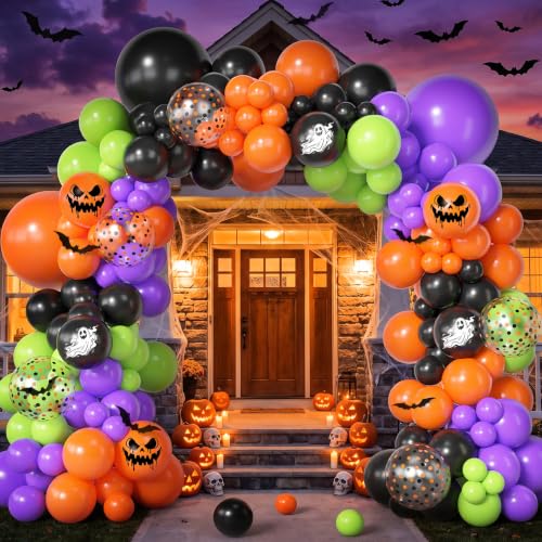 Halloween Balloon Arch Kit - Black & Orange 153pcs Party Decor Variation
