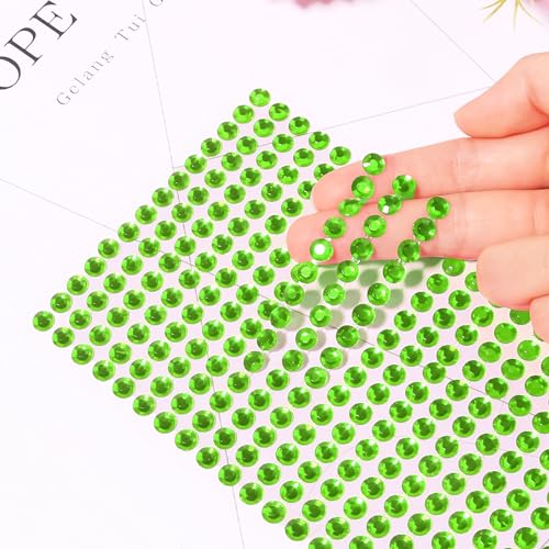 Self Adhesive Face Gem Stickers - Rhinestones for Makeup & Crafts, Green