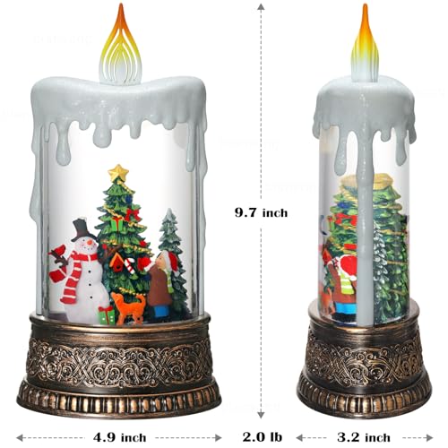 Christmas Snow Globe Candle with Music & Timer - Indoor Holiday Decor - 9.7 Inch - USB/Battery Powered - Christmas Candle Variation