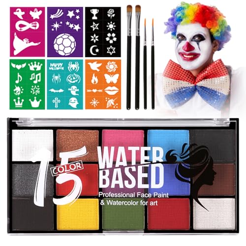 15 Colors Face Painting Kit for Kids & Adults with Brushes & Templates