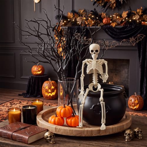 Halloween Table Centerpiece Set with Skeleton, Branches, Pumpkins and Cauldron