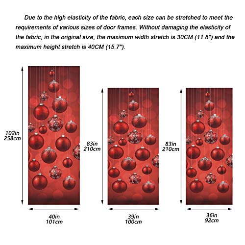 Door Cover Decoration 32 x 79 Inches - Festive Red Christmas Balls, Indoor Outdoor Porch Decor, Easy to Apply