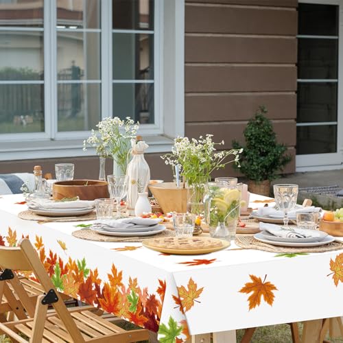 12 Pack Fall Maple Leaf Disposable Plastic Tablecloth for Thanksgiving & Autumn Parties