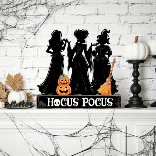 Halloween Witch Sisters Wooden Sign with Spooky Silhouettes - Centerpiece Decor