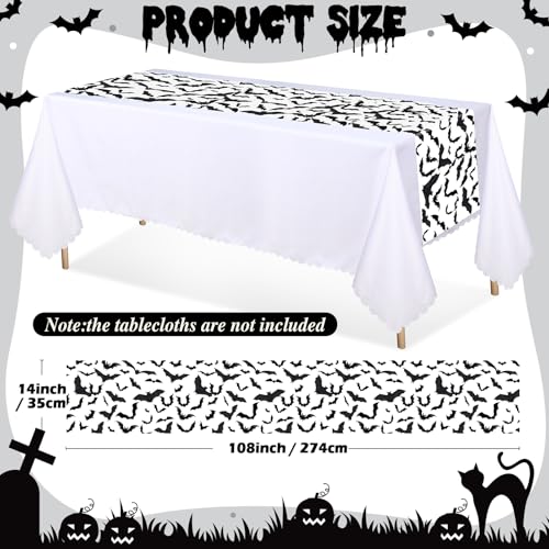 Halloween Bat Printed Plastic Table Runner - 14 x 108 Inches, Pack of 6 - Black & White, Bat Variation