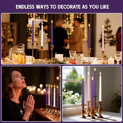Flameless Advent Candles Set of 5 with Remote Control - Purple, Pink & White