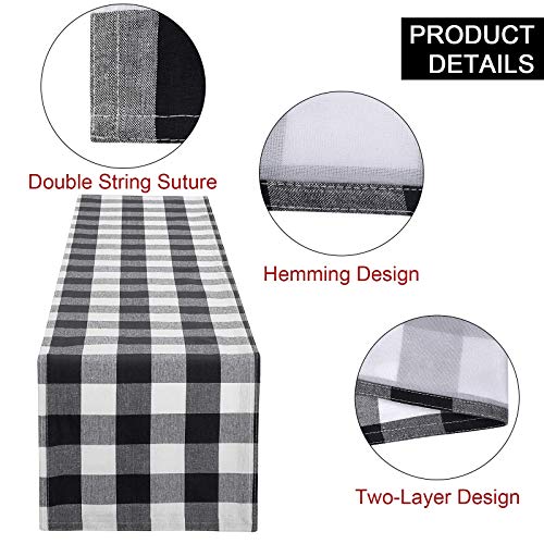 Black and White Gingham Table Runner 72 Inches - Rustic Farmhouse Home Decor