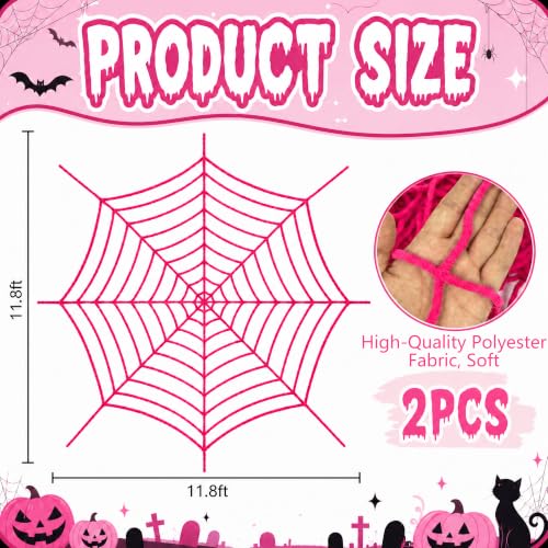 Pink Spider Web Decoration Set - 11.8ft Halloween Wall Decor, 2 Pieces - Pink Variation