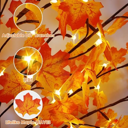 Maple Tree Lights - 2 Pack 2FT Artificial Fall Trees with Timer & LED Warm White for Indoor Decor