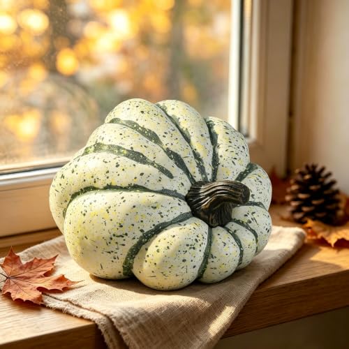 Artificial Green Pumpkin for Fall Decor 11.2" Cream Green Round Variation