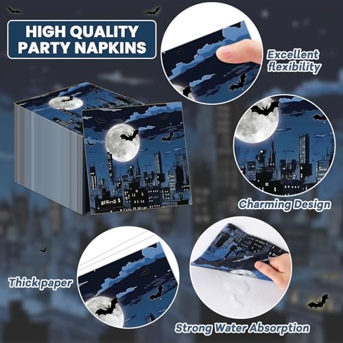 Night Bat Theme Party Plates Napkins & Forks Set - Kids Hero Birthday Decor