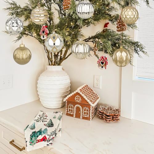 Christmas Ball Ornaments Set - 12 Shatterproof Plastic Decorations, Champagne, 100mm