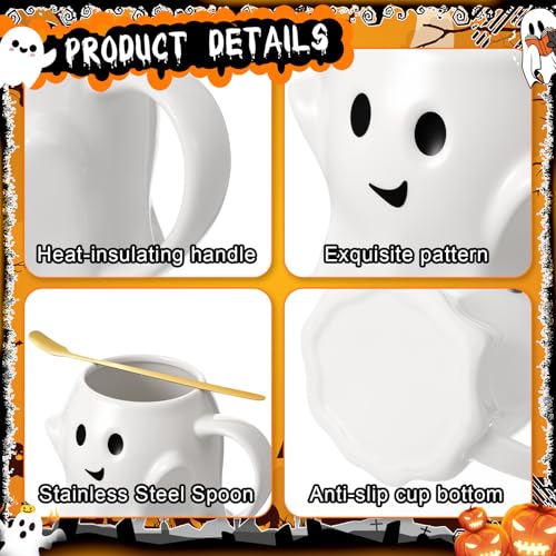 White Ghost Mug with Electric Coffee Warmer Set - 14oz, Halloween Desk Accessory