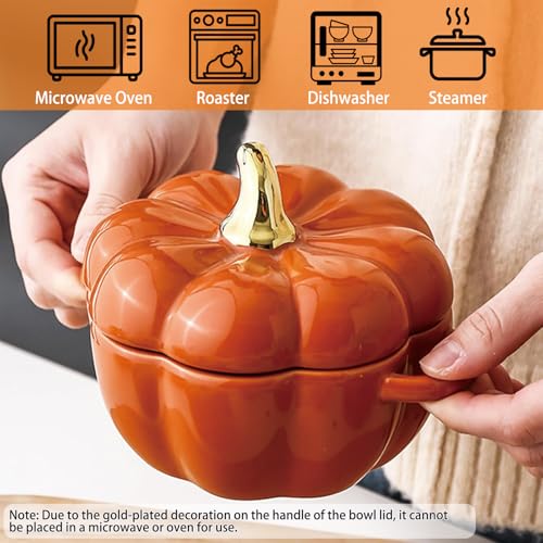 Orange Pumpkin Dutch Oven Pot with Lid - Ceramic Casserole & Baking Dish