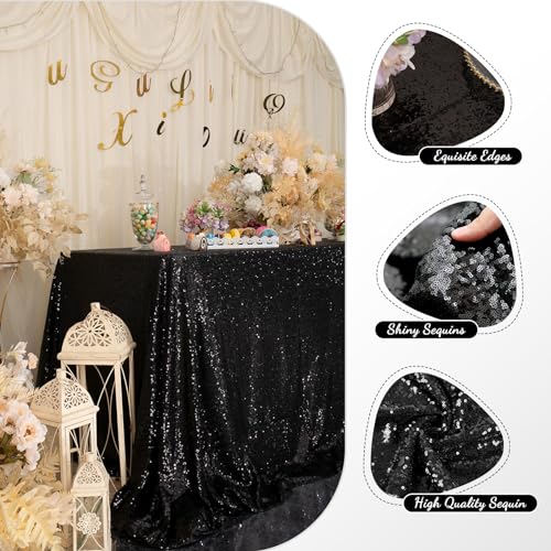 Black Sequin Tablecloth 90x156 Inch Rectangular - PartyDelight Event Decor