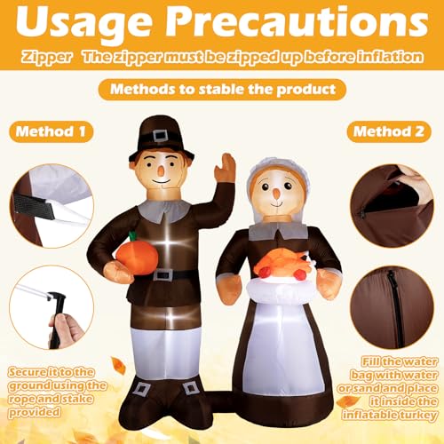 7.5 Ft Thanksgiving Pilgrim Inflatable Yard Decoration Outdoor Halloween Halloween Decor