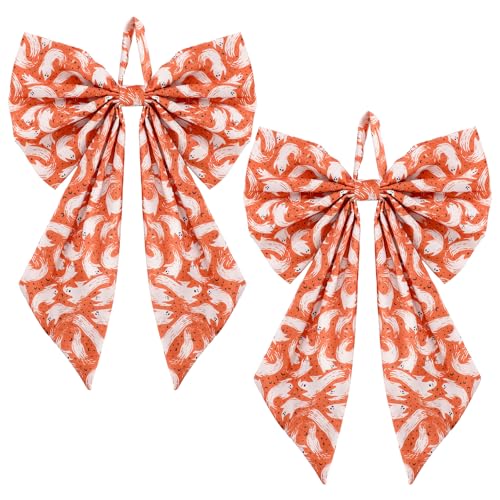 Halloween Ghost & Orange Wreath Bows - 18x12 Inches, Set of 2