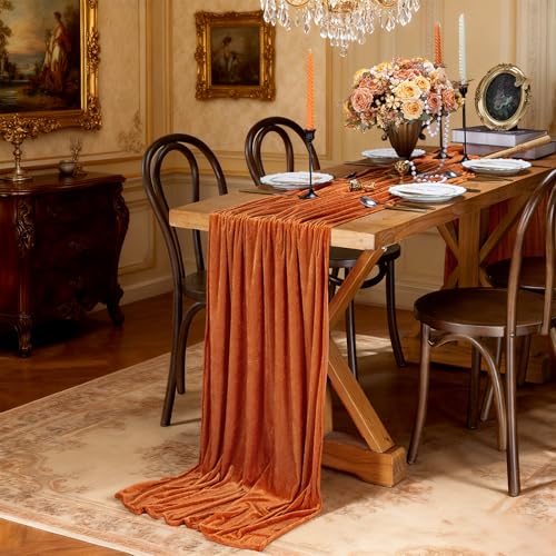 Orange Velvet Table Runner 29x120 Inches Set of 3 Fall Halloween Decor
