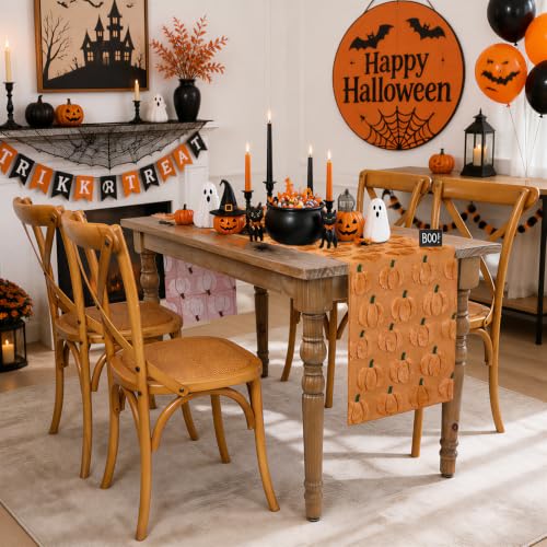 Caramel Pumpkin Faux Fur Halloween Table Runner 13x72 Inch - Fall Decor - Pumpkin Design