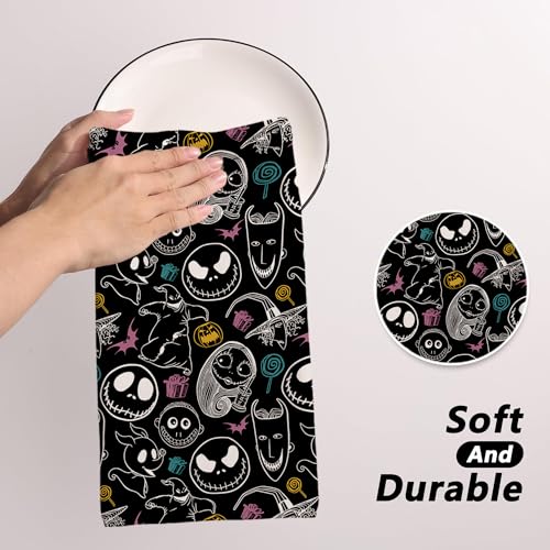 Gray Halloween Kitchen Towels 18x26 Inch 2 Pcs Spooky Home Party Decor