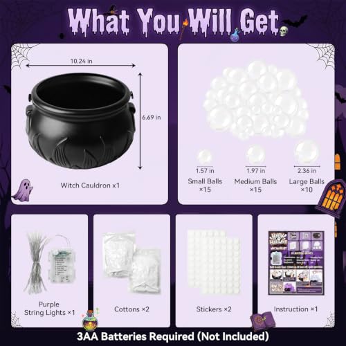 Indoor Halloween Bubbling Cauldron Decoration Kit with LED Lights & Accessories