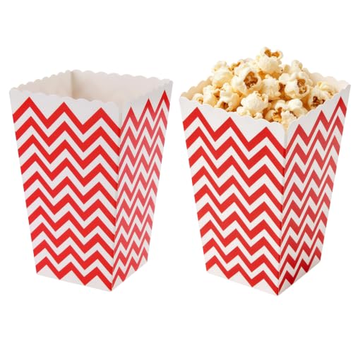 Mini Party Popcorn Cups 24 Pack Red Waves Disposable Paper Treat Boxes