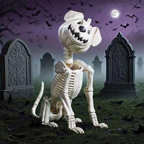 18-Inch Pumpkin Skeleton Dog Decoration for Halloween Yard & Indoor Decor