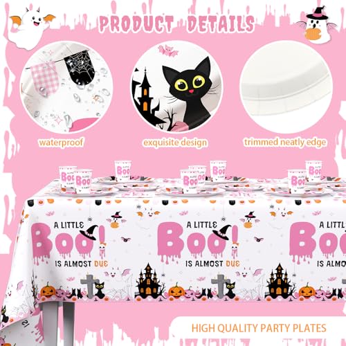 Pink Little Boo Halloween Baby Shower Party Plates & Decor Set - Girl