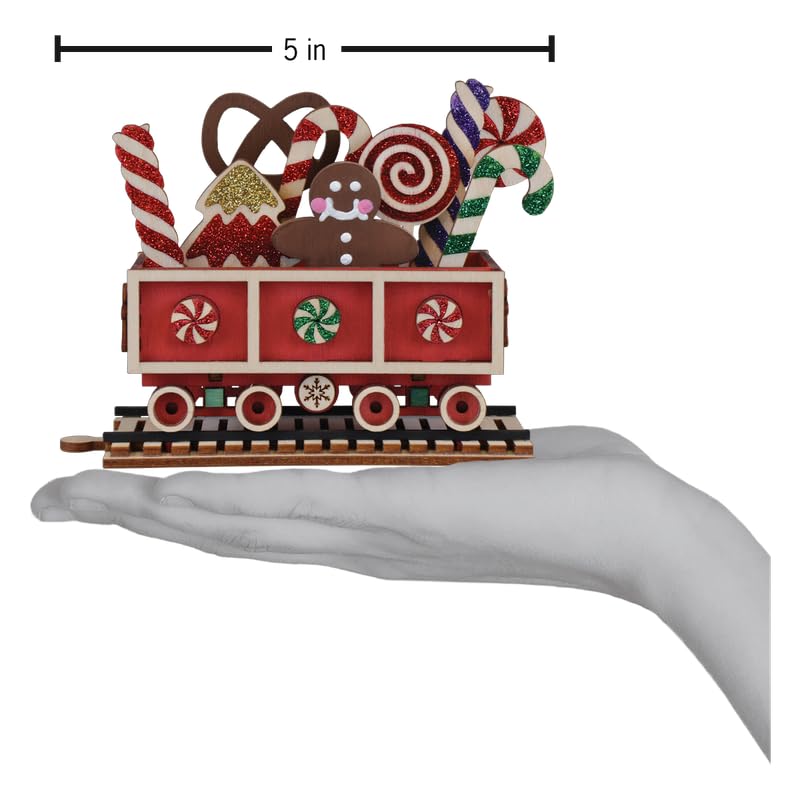 Christmas Wooden Candy Cane Train Ornament - Handcrafted Holiday Decor