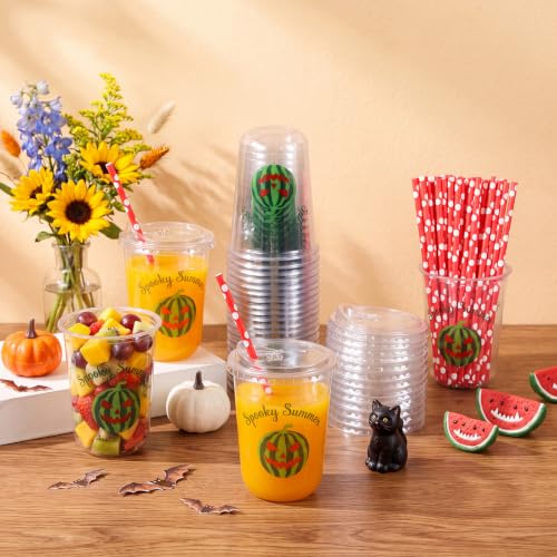 50 Set 16oz Watermelon Jack O Lantern Cups for Summer Halloween Party - Spooky Drinkware