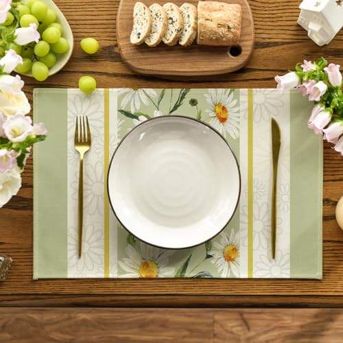 Rectangular Eucalyptus Leaves Daisy Placemats Set of 4 - 12 x 18 Inch Spring Summer Holiday Decor