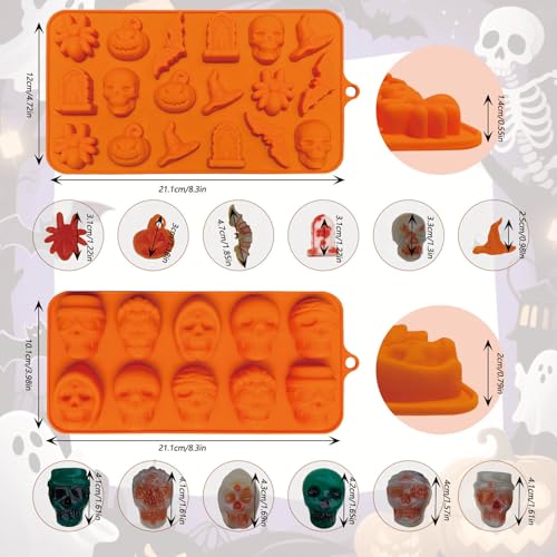 Halloween Skull & Pumpkin Silicone Chocolate Molds - 2 Pack for Candy & Decorations