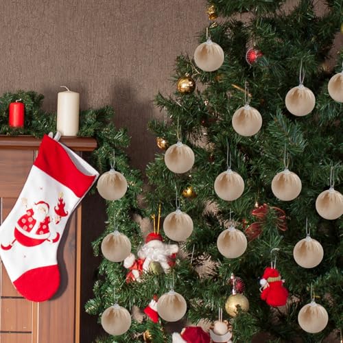 15pcs Champagne Velvet Christmas Ball Ornaments - Small Holiday Tree Decorations