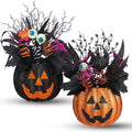 Halloween Jack O Lantern Table Centerpieces - Artificial Flowers with Spiders & Eyeballs, 14x10 Inches - Spooky Indoor Outdoor Decor