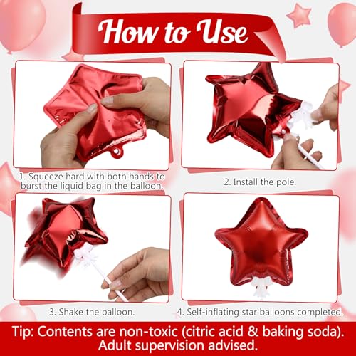 60 Pcs Red 6 Inch Star Foil Balloons for Christmas Party Decoration - Self Inflating