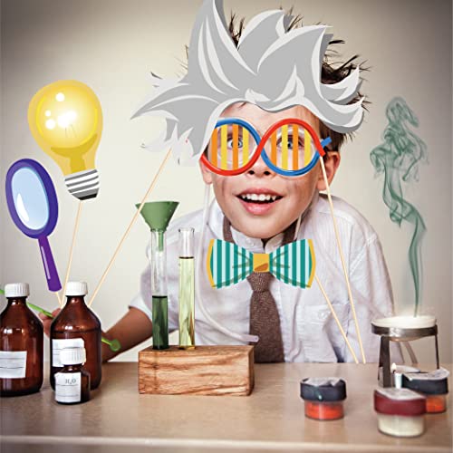 25 Pieces Science Party Photo Booth Props with Stick - Laboratory & Mad Scientist Decorations