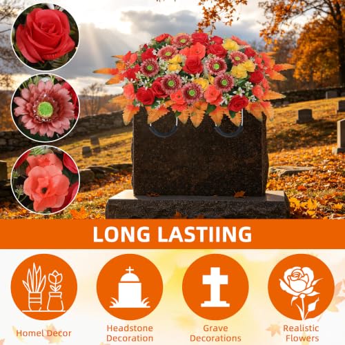 Fall Artificial Cemetery Flowers Headstone Saddle - Yellow, 23.6x17.7" with Bouquets & Vases